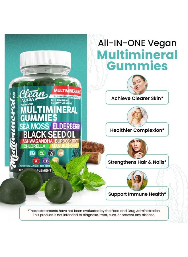 كلين نيوتراسيوتيكالز حلوى جيلاتينية من طحالب البحر النظيفة | زيت حبة البركة، أشواغاندا، البلسان، جذر الأرقطيون، الكلوريلا، عسل مانوكا - حلوى جيلاتينية نباتية من طحالب البحر الأيرلندية، فيتامينات للبالغين والأطفال والرجال والنساء - بنكهة التفاح الأخضر متعددة المعادن - Image 3