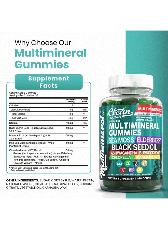 كلين نيوتراسيوتيكالز حلوى جيلاتينية من طحالب البحر النظيفة | زيت حبة البركة، أشواغاندا، البلسان، جذر الأرقطيون، الكلوريلا، عسل مانوكا - حلوى جيلاتينية نباتية من طحالب البحر الأيرلندية، فيتامينات للبالغين والأطفال والرجال والنساء - بنكهة التفاح الأخضر متعددة المعادن - Image 4