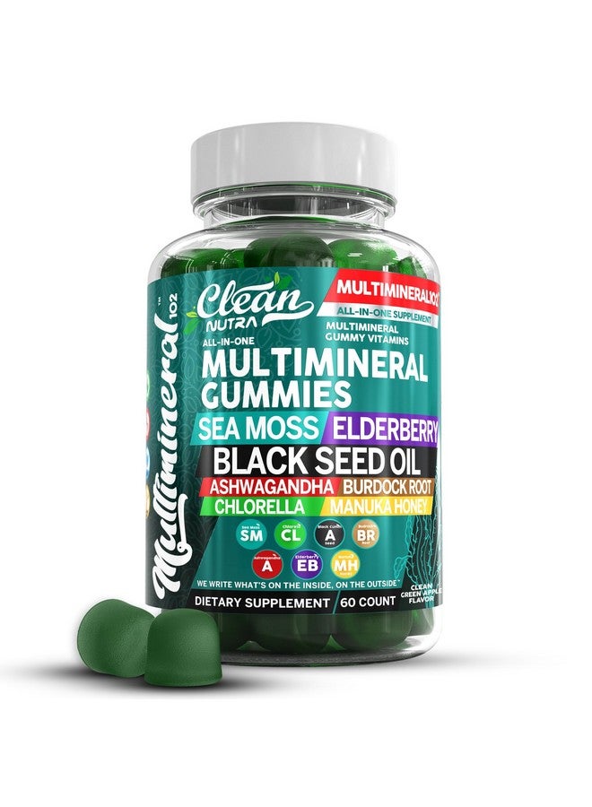 كلين نيوتراسيوتيكالز حلوى جيلاتينية من طحالب البحر النظيفة | زيت حبة البركة، أشواغاندا، البلسان، جذر الأرقطيون، الكلوريلا، عسل مانوكا - حلوى جيلاتينية نباتية من طحالب البحر الأيرلندية، فيتامينات للبالغين والأطفال والرجال والنساء - بنكهة التفاح الأخضر متعددة المعادن - Image 1