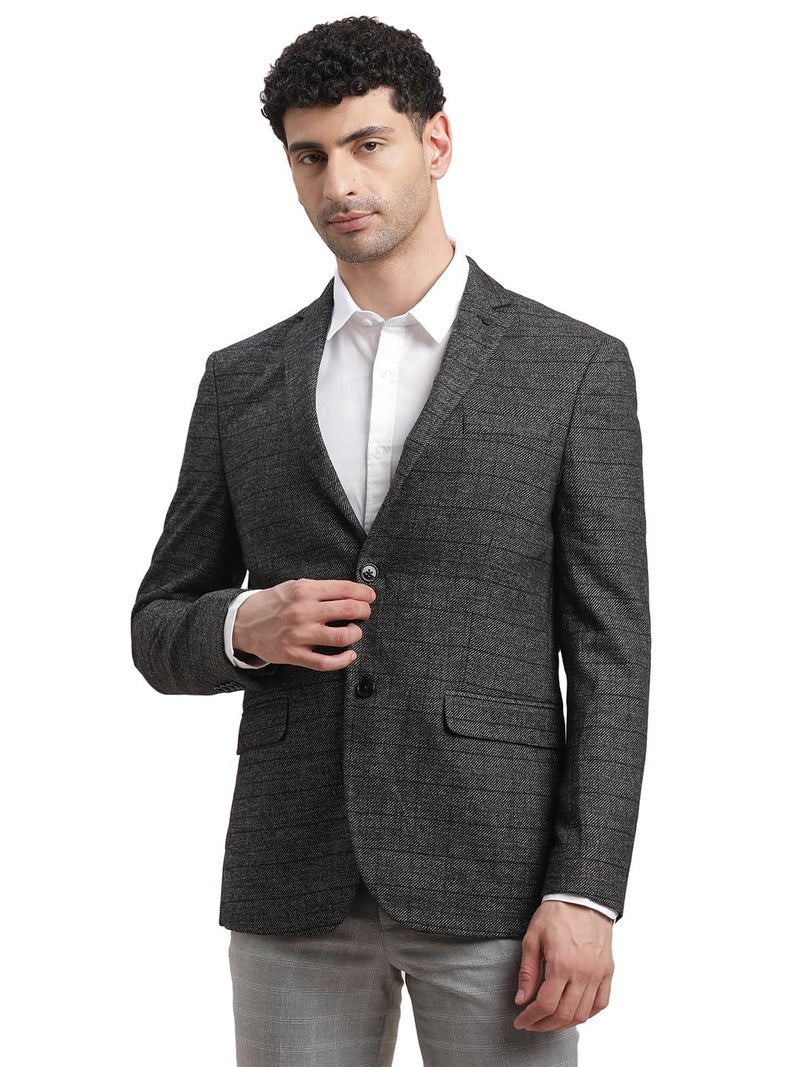 Turtle Men Knitted Notch Lapel Collar Charcoal Grey Single Breasted Casual Blazer - Image 1