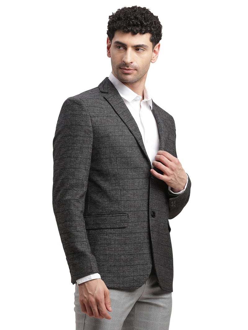 Turtle Men Knitted Notch Lapel Collar Charcoal Grey Single Breasted Casual Blazer - Image 4