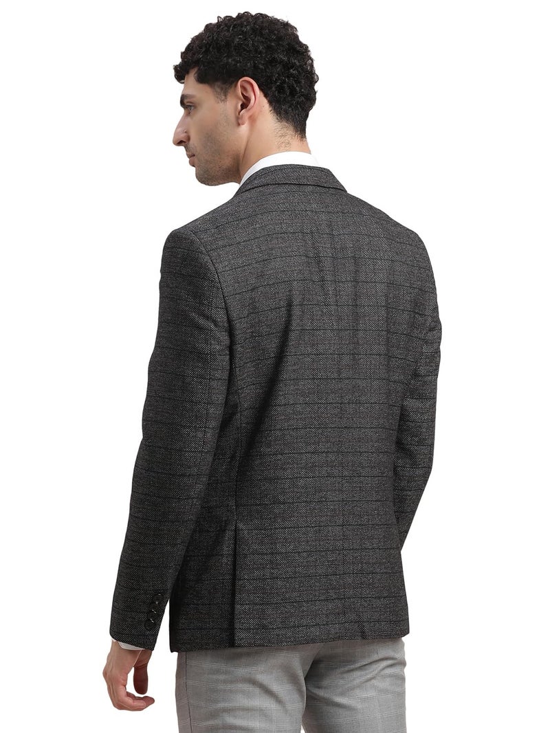 Turtle Men Knitted Notch Lapel Collar Charcoal Grey Single Breasted Casual Blazer - Image 2