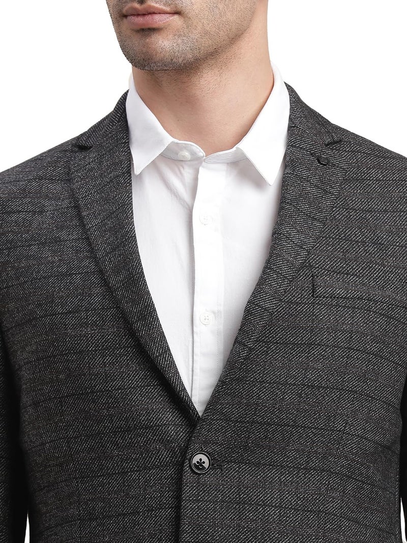 Turtle Men Knitted Notch Lapel Collar Charcoal Grey Single Breasted Casual Blazer - Image 5