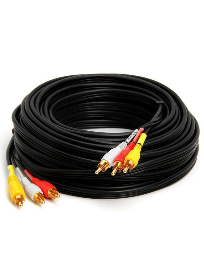 Cmple 3-Male RCA to 3-Male RCA Composite Video Audio A/V AV Cable Gold Plated - 50 Feet - Image 2