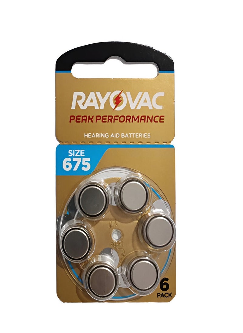 Rayovac 6 Pcs Peak Performance Size 675 Hearing Aid Batteries