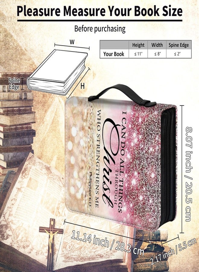 FUYOCWE Bible Cover Case for Women Men,Large Leather Bible Case Fit Book Up to 11x8x2.4 INI can do All Things Through Christ Bible Covers Bible Study Carrier Church Bags w/Handle Zipper - Image 4