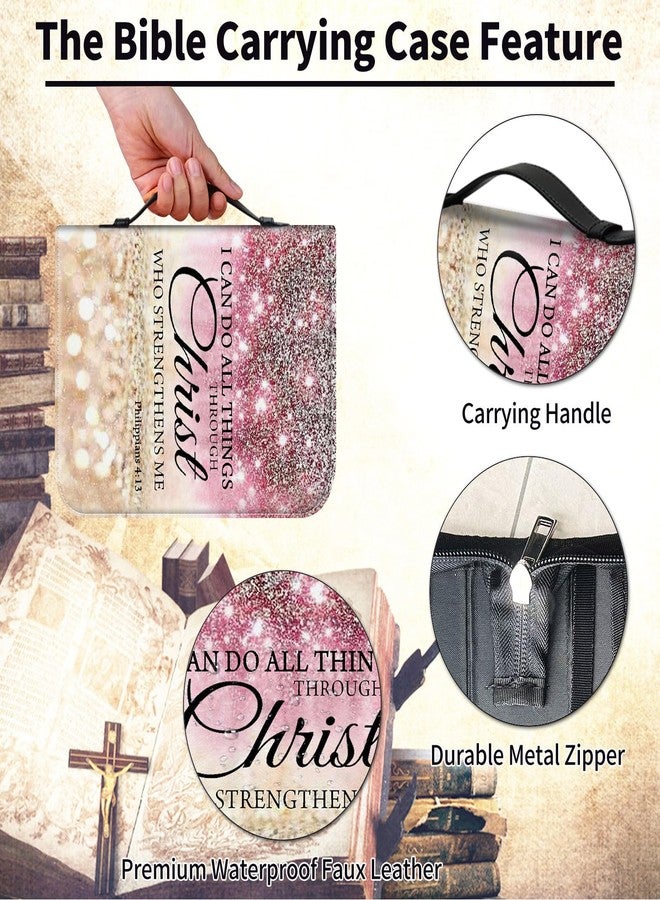 FUYOCWE Bible Cover Case for Women Men,Large Leather Bible Case Fit Book Up to 11x8x2.4 INI can do All Things Through Christ Bible Covers Bible Study Carrier Church Bags w/Handle Zipper - Image 5