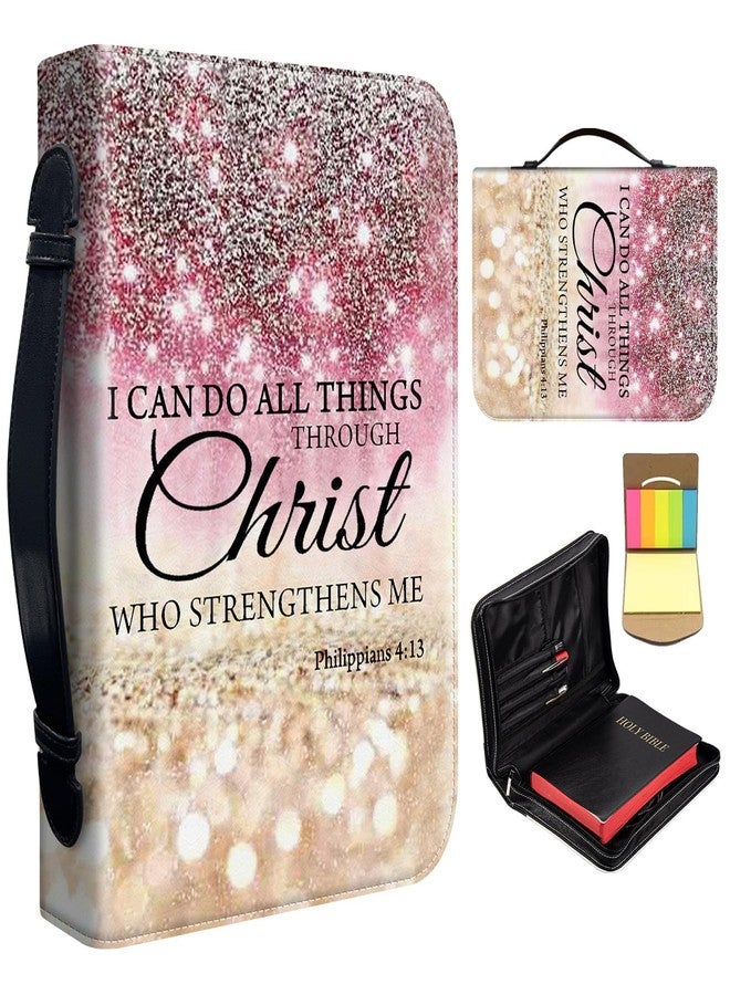 FUYOCWE Bible Cover Case for Women Men,Large Leather Bible Case Fit Book Up to 11x8x2.4 INI can do All Things Through Christ Bible Covers Bible Study Carrier Church Bags w/Handle Zipper - Image 1