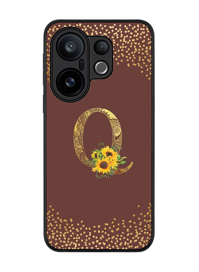 For vivo X200 FE / S30 Pro mini Case,Slim fit Camera Protection, Shockproof Thin Phone cover  - Custom Floral Monogram - Q  (Brown )