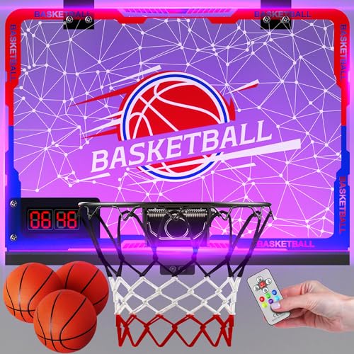 flybakiz Mini Indoor Basketball Hoop with 7Color Lights 3Light Effects Scoreboard TimerOver The Door Bedroom Office for 312 Year Old Kids Boys Birthday Christmas A - Image 1