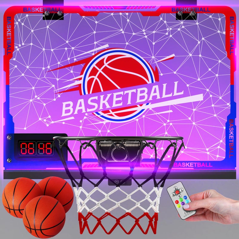 flybakiz Mini Indoor Basketball Hoop with 7Color Lights 3Light Effects Scoreboard TimerOver The Door Bedroom Office for 312 Year Old Kids Boys Birthday Christmas A - Image 2