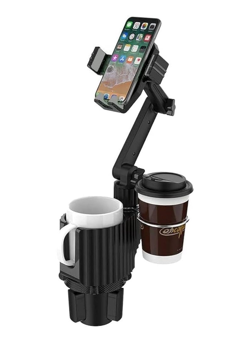 MOB - Multifunctional 360° Adjustable Car Cup Holder Expander Adapter Organizer With Mobile Phone Holder, Black 1PC - Image 1