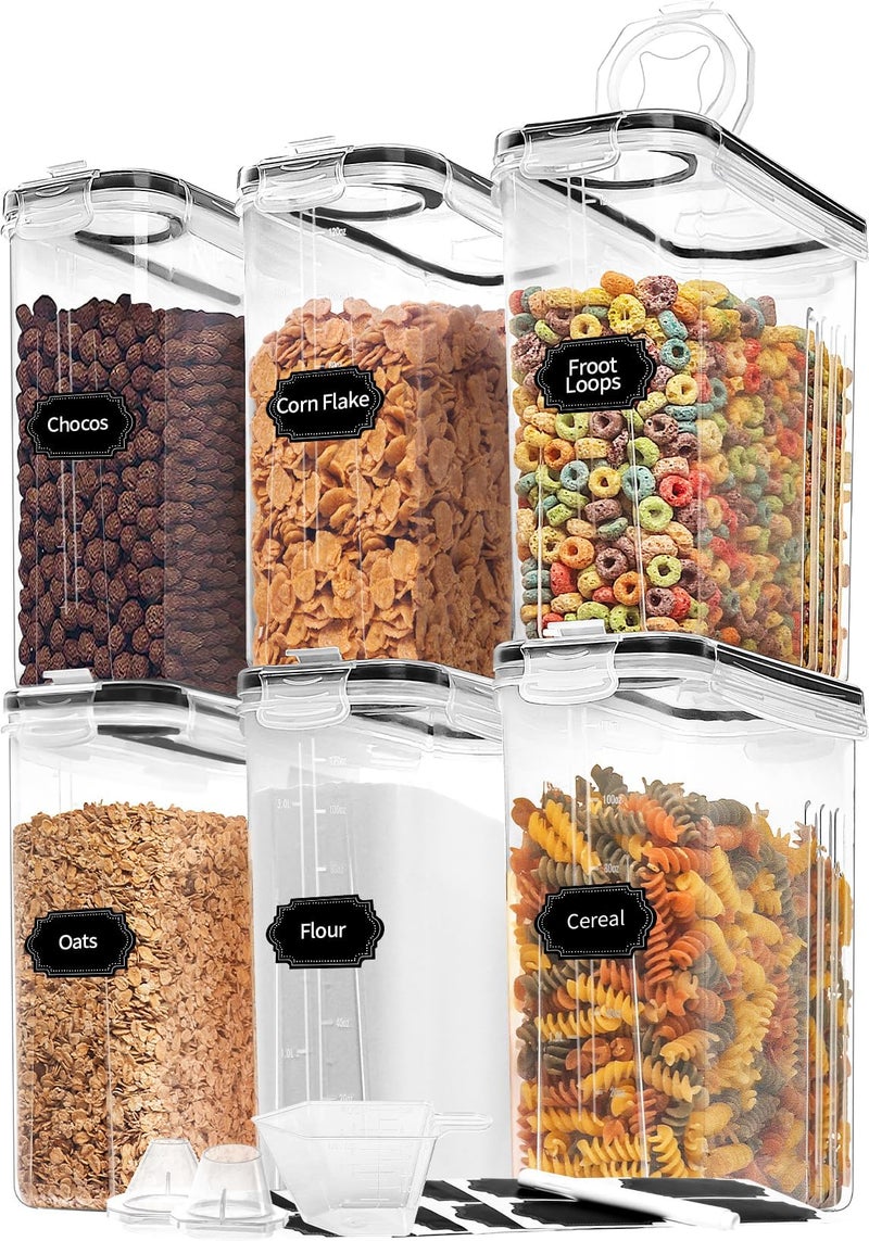 Skroam Cereal Containers Storage of 6 4L1352 oz Airtight Food Storage Containers with Lids Plastic Cereal Dispensers for Kitchen Pantry Organizers and Storage Measuring Cup 20 Labels