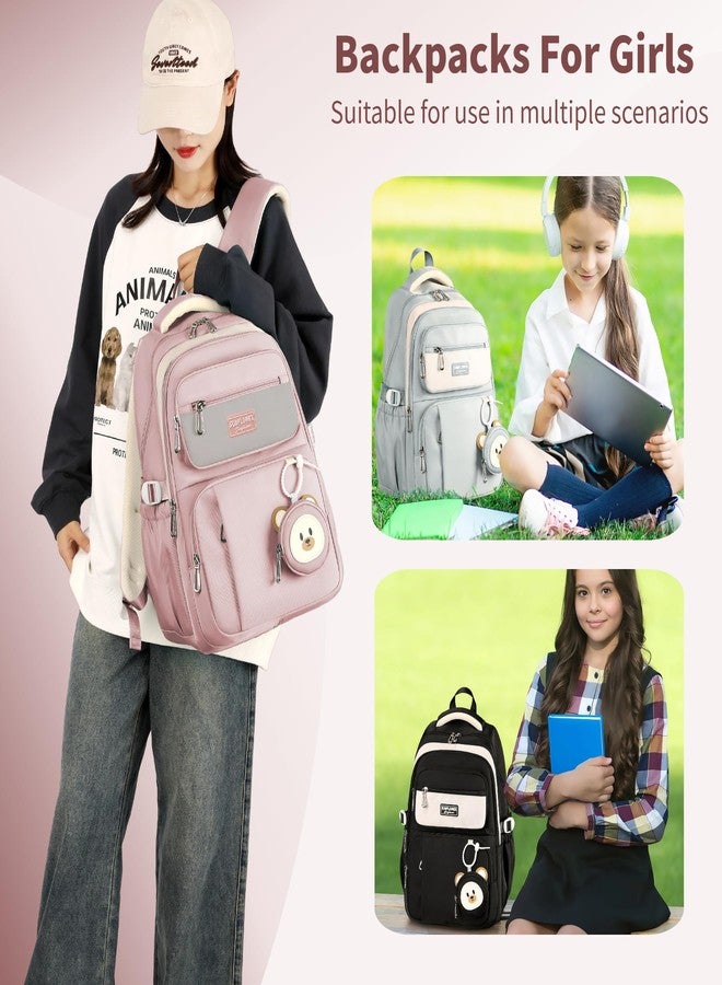 Leaper Preppy Backpack for Teens : 18.5 inch Bookbag Multi-pocket for School Daily -Water Resistant Anti Theft Middle Highschool Student - Aged 10-16 - Gifts for Girls and Kids（Black） - Image 2