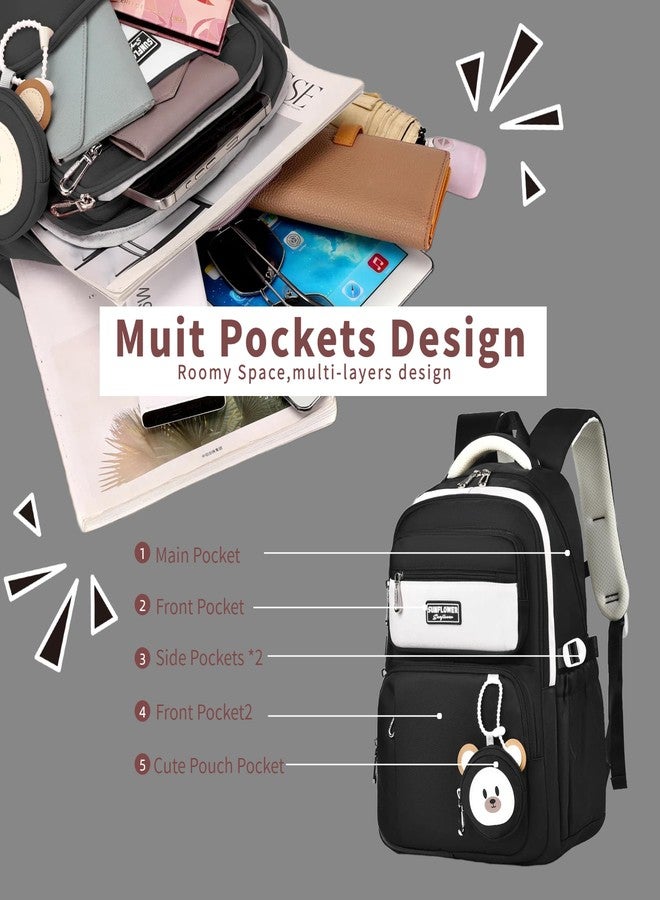 Leaper Preppy Backpack for Teens : 18.5 inch Bookbag Multi-pocket for School Daily -Water Resistant Anti Theft Middle Highschool Student - Aged 10-16 - Gifts for Girls and Kids（Black） - Image 5