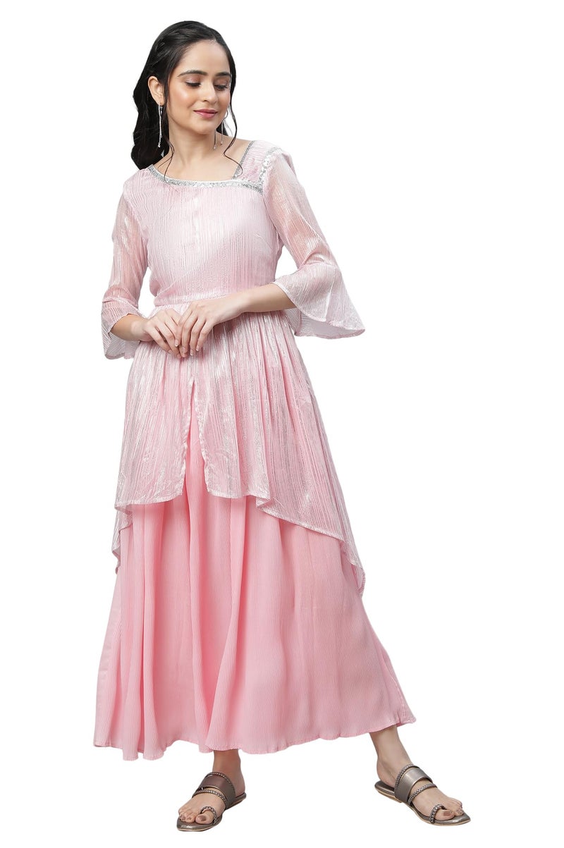 Aurelia Pink Asymmetrical Contemporary Chiffon Festive Dress (Size: L)-23FEA14004-506601 - Image 1