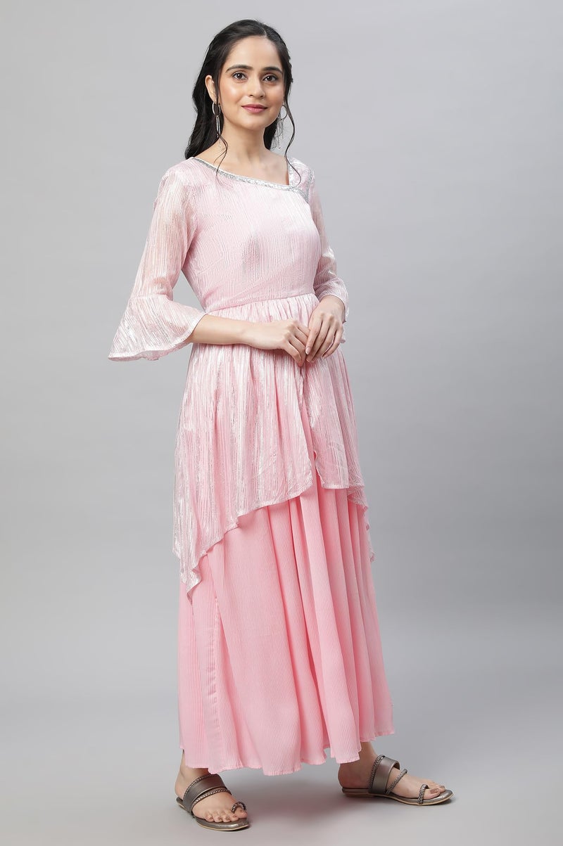 Aurelia Pink Asymmetrical Contemporary Chiffon Festive Dress (Size: L)-23FEA14004-506601 - Image 3