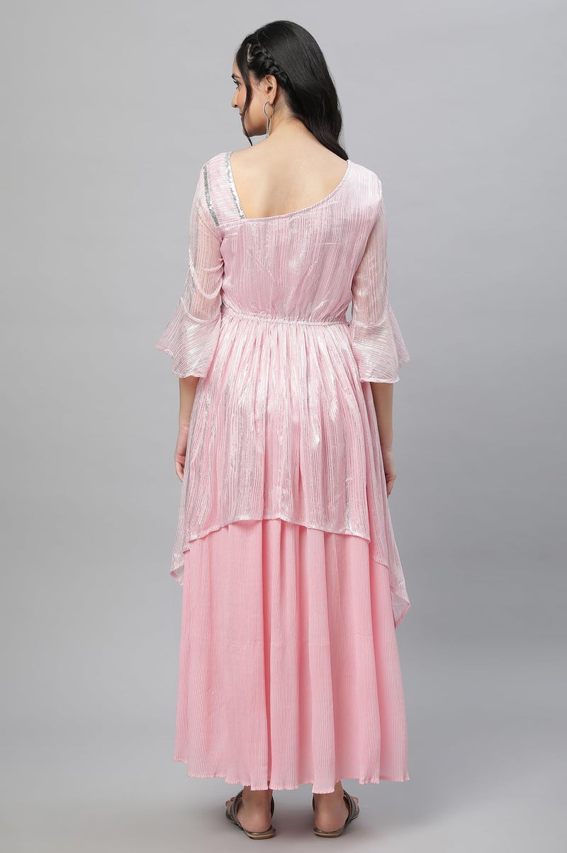 Aurelia Pink Asymmetrical Contemporary Chiffon Festive Dress (Size: L)-23FEA14004-506601 - Image 4