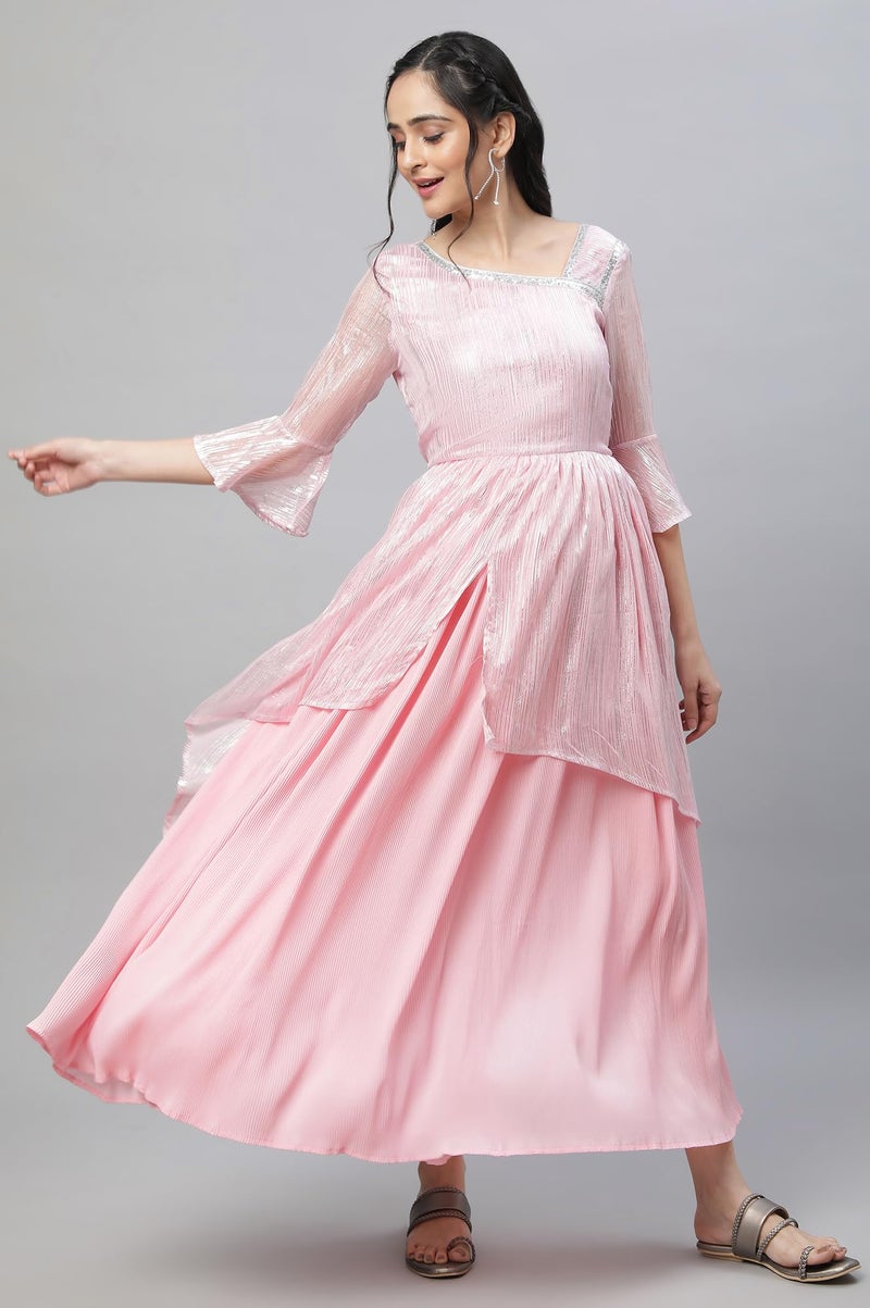 Aurelia Pink Asymmetrical Contemporary Chiffon Festive Dress (Size: L)-23FEA14004-506601 - Image 5