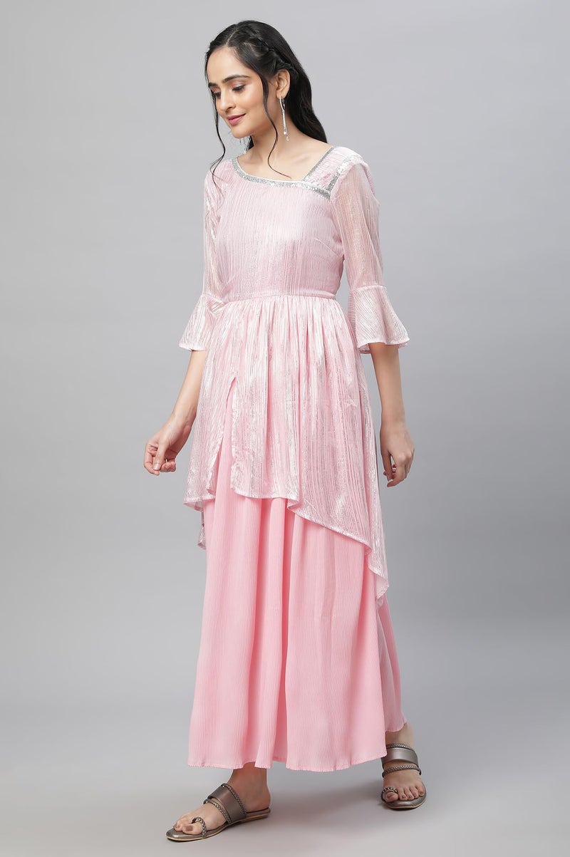 Aurelia Pink Asymmetrical Contemporary Chiffon Festive Dress (Size: L)-23FEA14004-506601 - Image 2