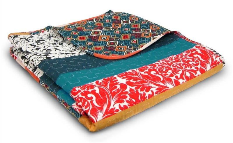 Lush Decor Boho Stripe Reversible Cotton Throw Blanket, 50" W x 60" L, Turquoise & Tangerine - Striped Throw Blankets for Bed - Couch Blanket - Boho Throw Blanket for Couch - Image 1