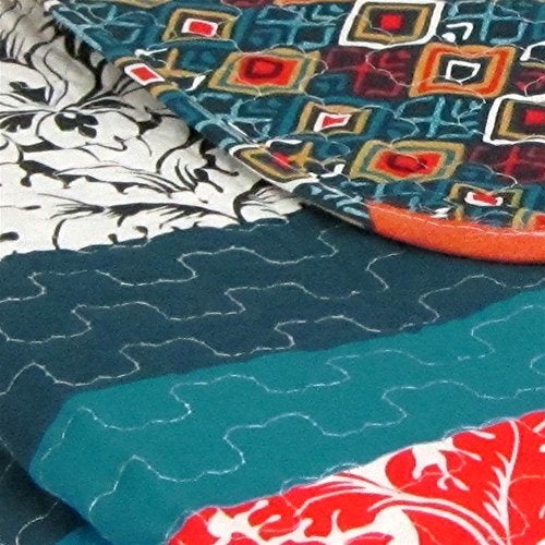Lush Decor Boho Stripe Reversible Cotton Throw Blanket, 50" W x 60" L, Turquoise & Tangerine - Striped Throw Blankets for Bed - Couch Blanket - Boho Throw Blanket for Couch - Image 3