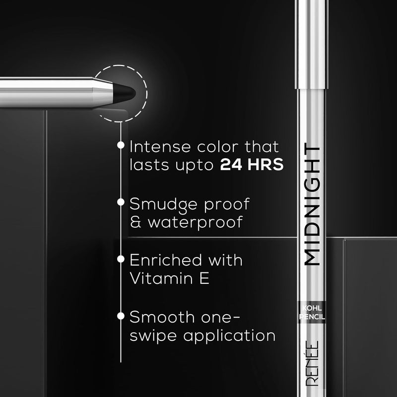 RENEE Midnight Kohl Pencil Smudgeproof And Waterproof Matte Kajal 24 Hrs Long Stay Darkest Black One Swipe Application Rich Color Payoff Vitamin EOlive Oil And Castor Oil15 GmPack Of 3 - Image 2