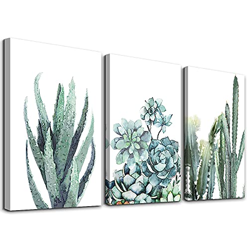 TTHYUEWS Canvas Wall Art for living room bathroom Wall Decor for bedroom kitchen artwork Canvas Prints green plant flowers painting 16" x 24" 3 Pieces Modern framed office Home decorations family picture - Image 1