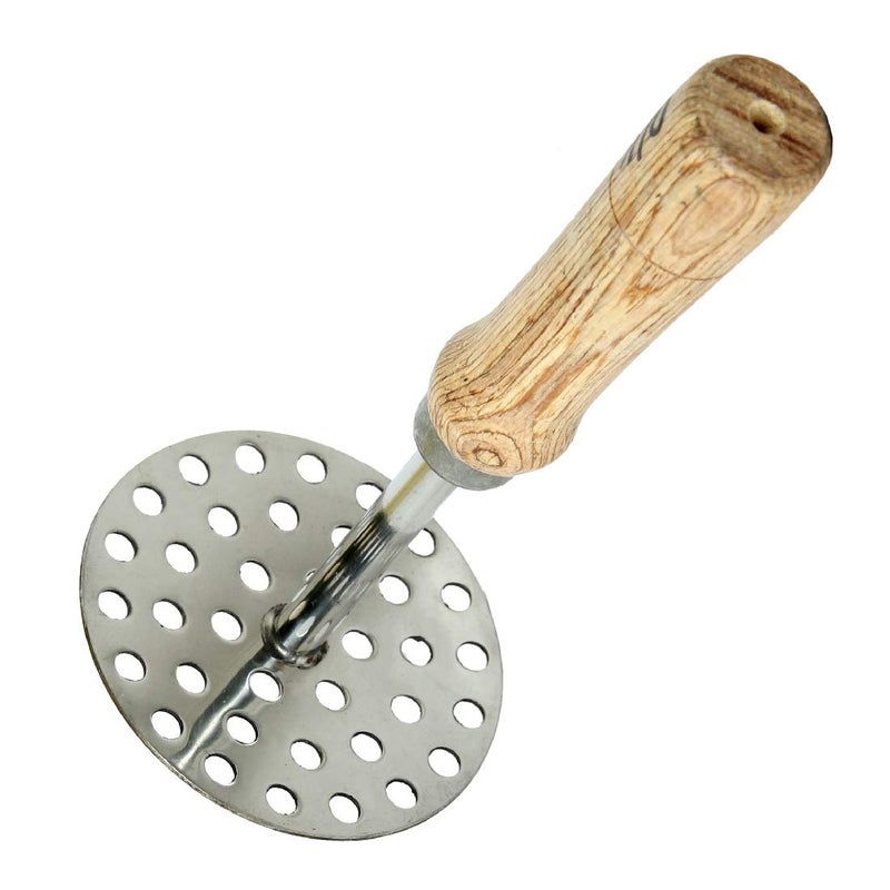Dharam Paul Traders Heavy Weight Potato Masher Stainless Steel Vegetable Paw bhaji Masher for Kitchen,Round with Wooden Handle,1 Piece. - Image 5