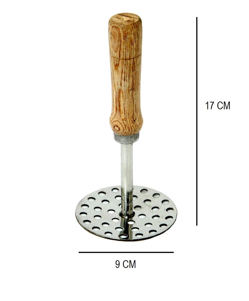 Dharam Paul Traders Heavy Weight Potato Masher Stainless Steel Vegetable Paw bhaji Masher for Kitchen,Round with Wooden Handle,1 Piece. - Image 3