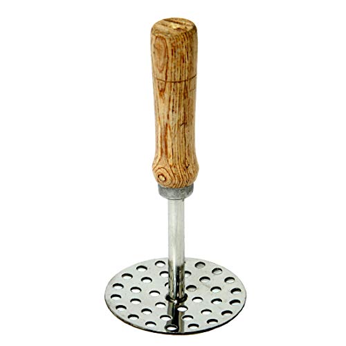 Dharam Paul Traders Heavy Weight Potato Masher Stainless Steel Vegetable Paw bhaji Masher for Kitchen,Round with Wooden Handle,1 Piece. - Image 2