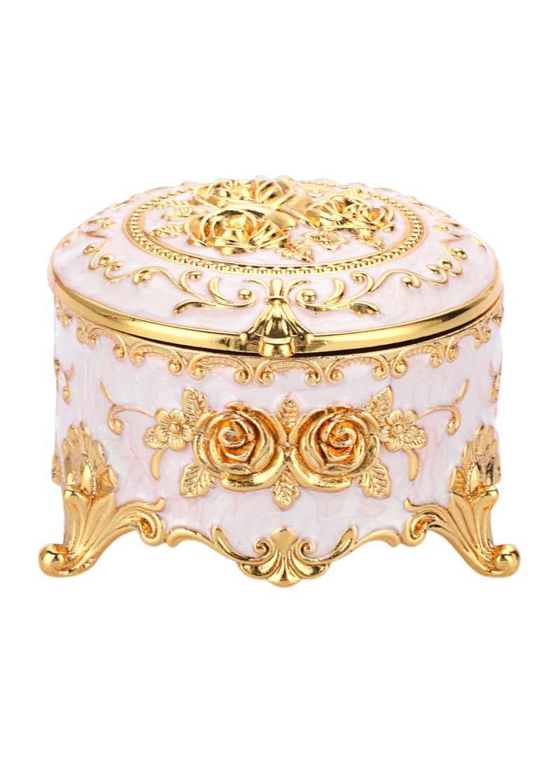 Jolley Antique Metal Jewelry Boxes Rings Earrings Treasure Chest Trinket Boxes Round Jewelry Display Boxes Necklace Organizer Wedding Birthday Gifts Home Decor 3x3x2.4 inch  - Image 1