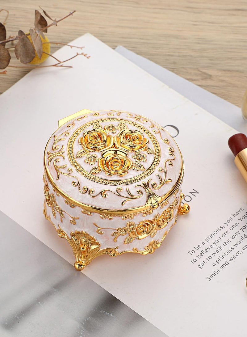 Jolley Antique Metal Jewelry Boxes Rings Earrings Treasure Chest Trinket Boxes Round Jewelry Display Boxes Necklace Organizer Wedding Birthday Gifts Home Decor 3x3x2.4 inch  - Image 2