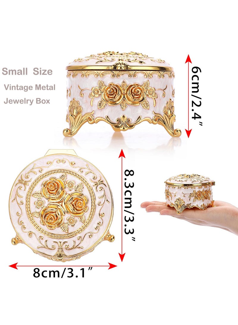 Jolley Antique Metal Jewelry Boxes Rings Earrings Treasure Chest Trinket Boxes Round Jewelry Display Boxes Necklace Organizer Wedding Birthday Gifts Home Decor 3x3x2.4 inch  - Image 3