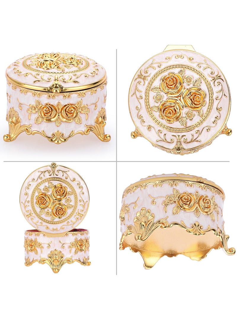 Jolley Antique Metal Jewelry Boxes Rings Earrings Treasure Chest Trinket Boxes Round Jewelry Display Boxes Necklace Organizer Wedding Birthday Gifts Home Decor 3x3x2.4 inch  - Image 5
