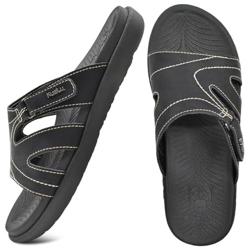 KuaiLu Womens Fashion Orthotic Slides Ladies Lightweight Athletic Yoga Mat Walking Sandals Slip On Thick Cushion Recovery Slippers Sandles Comfortable Plantar Fasciitis Arch Support Black Size 7.5 - Image 2