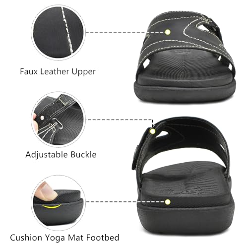 KuaiLu Womens Fashion Orthotic Slides Ladies Lightweight Athletic Yoga Mat Walking Sandals Slip On Thick Cushion Recovery Slippers Sandles Comfortable Plantar Fasciitis Arch Support Black Size 7.5 - Image 4