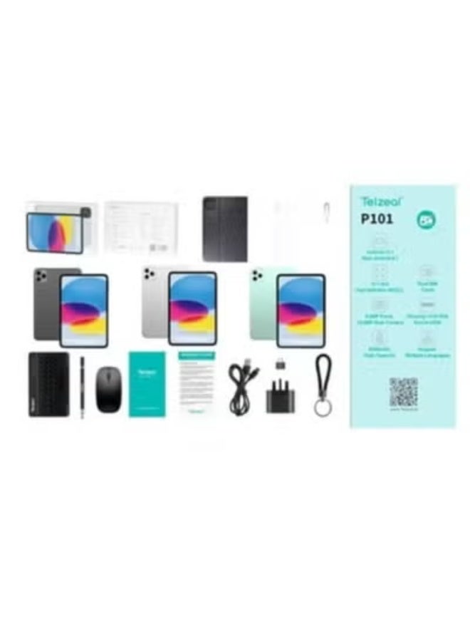 Telzeal P101 10.1-Inch Android 13 Tablet | 8GB RAM + 512GB Storage | Octa-Core Processor | Dual SIM 4G LTE + 5G Wi-Fi | 8000mAh Battery | Wireless Keyboard & Mouse | Dual Cameras – Silver - Image 3