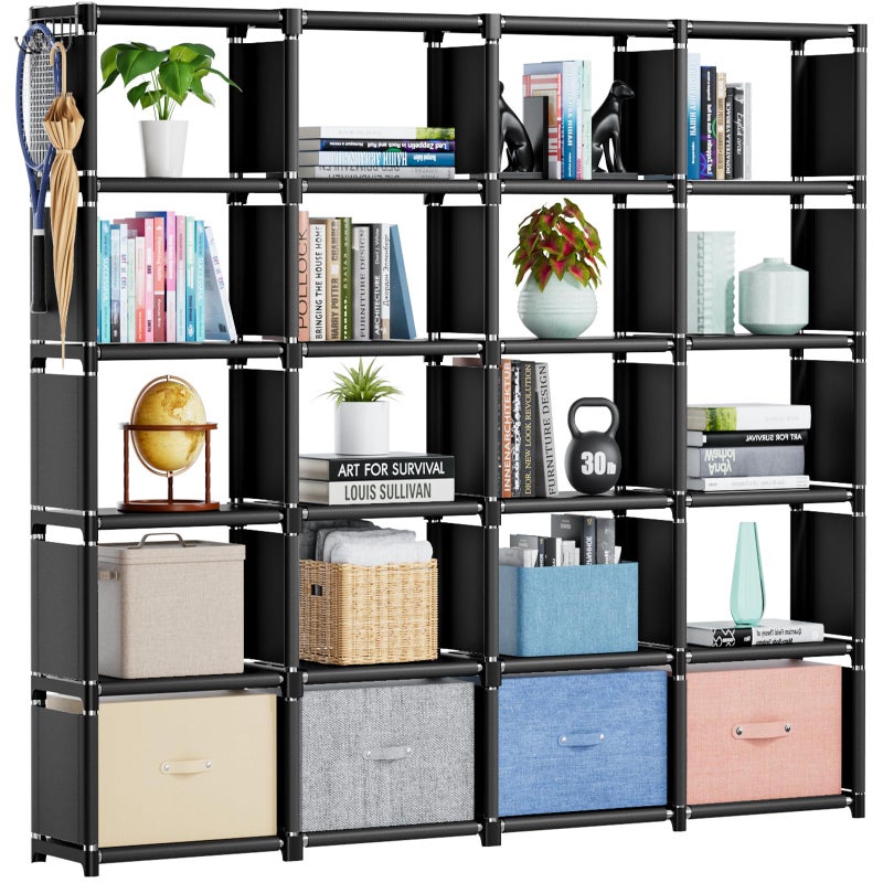 Mavivegue Book Shelf, 20 Cube Storage Organizer, DIY Bookcase, Metal Cube Bookshelf,Tall Book case for Bedroom, Living Room,Office,Closet Storage Organizer, Black Cubicle Storage Rack - Image 1