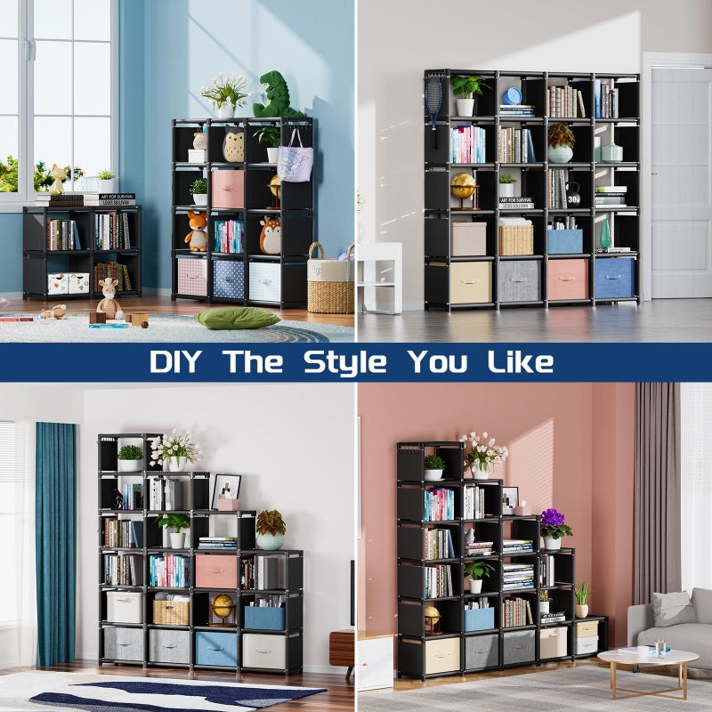 Mavivegue Book Shelf, 20 Cube Storage Organizer, DIY Bookcase, Metal Cube Bookshelf,Tall Book case for Bedroom, Living Room,Office,Closet Storage Organizer, Black Cubicle Storage Rack - Image 2