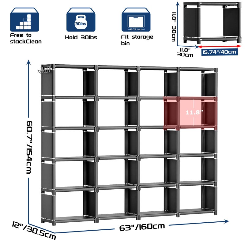 Mavivegue Book Shelf, 20 Cube Storage Organizer, DIY Bookcase, Metal Cube Bookshelf,Tall Book case for Bedroom, Living Room,Office,Closet Storage Organizer, Black Cubicle Storage Rack - Image 3