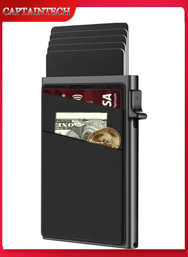 Captaintech Credit Card Holder Pop Up RFID with Money Pocket Security Slim Metal Bank Card New 2023 for Men and Women Up to Hold 5 Cards - Image 1