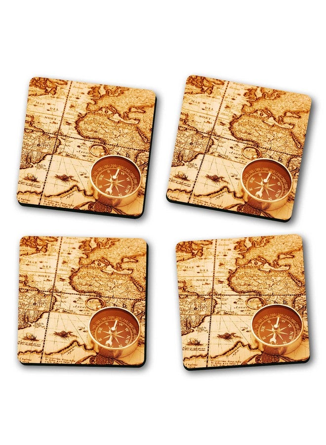 ASHVAH Map Print/Typography Tea/Coffee Mug/Designer Handmade Wooden Coaster Set for Home Kitchen, Office Desk - Set of 4 - Square: 10cm - Image 2