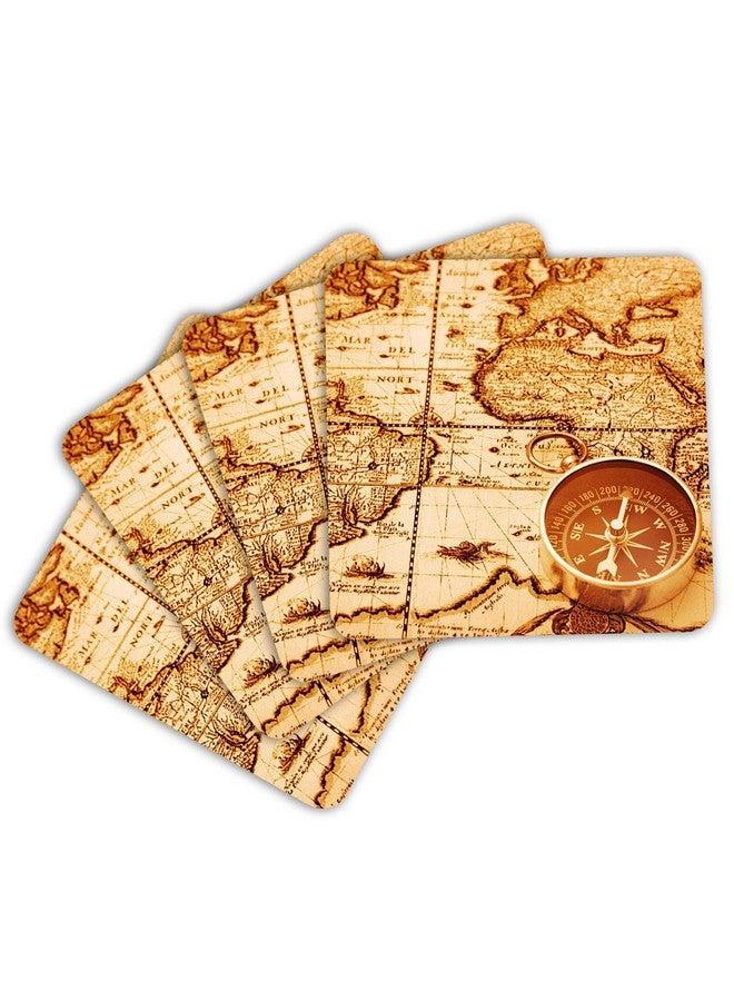 ASHVAH Map Print/Typography Tea/Coffee Mug/Designer Handmade Wooden Coaster Set for Home Kitchen, Office Desk - Set of 4 - Square: 10cm - Image 3