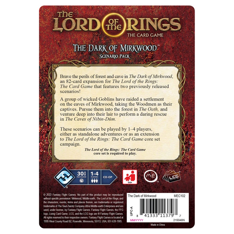 Fantasy Flight Games The Lord of the Rings The Card Game The Dark of Mirkwood SCENARIO PACK  Cooperative Adventure Game Strategy Game Ages 14 14 Players 30120 Min Playtime Made by Fantasy Flight Games - Image 2