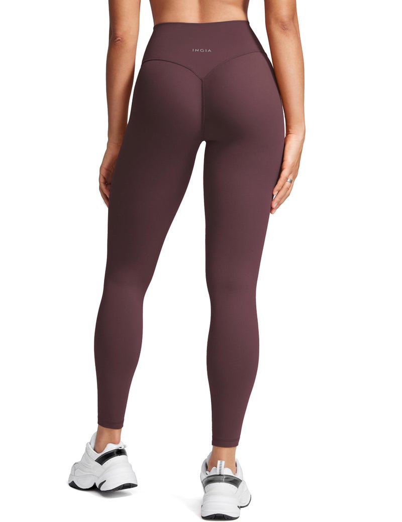 INGIA Womens High Waist No Front Seam Scrunch Butt Leggings Workouts 25 Inches V-Back Scrunch Booty Gym Yoga Pants Plumbrown XX-Small - Image 1