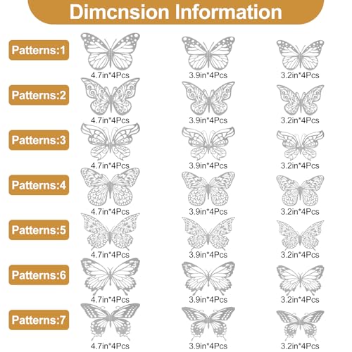 Rindion 84PCS 3D Butterfly Decorations, 3 Sizes 7 Styles Butterfly Wall Decor Silver Butterflies Decorations for Cake, Butterflies Party, Birthday, Wall - Image 2