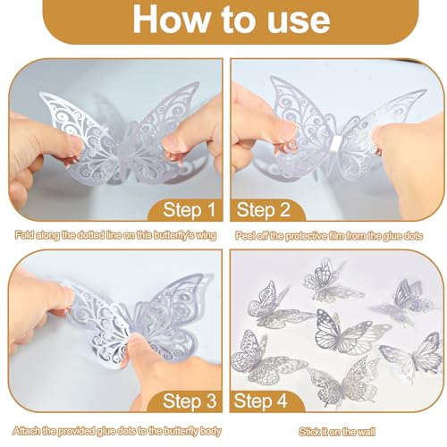 Rindion 84PCS 3D Butterfly Decorations, 3 Sizes 7 Styles Butterfly Wall Decor Silver Butterflies Decorations for Cake, Butterflies Party, Birthday, Wall - Image 4