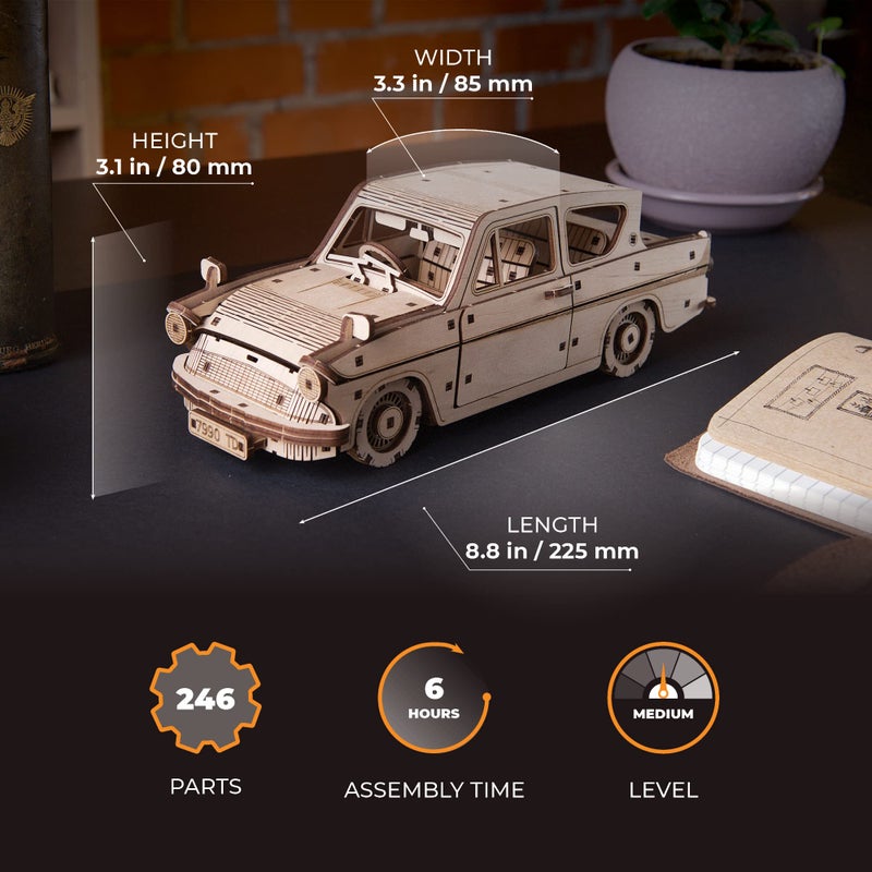 UGEARS Wooden 3D Puzzles for Adults - Flying Ford Anglia Harry Potter Puzzle 3D â€“ Harry Potter Flying Car Building Kits for Adults DIY Model Kit with Spring Drive 244 Pcs - Image 5