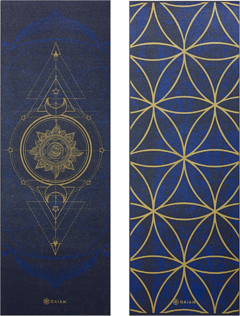 Gaiam Premium Print Reversible Yoga Mat - Extra Thick Non-Slip Exercise Mat for Yoga, Pilates & Floor Workouts, Metallic Sun & Moon, 6mm - Image 2